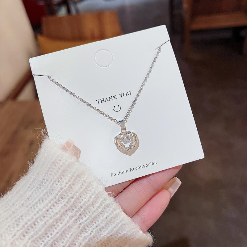 XiaoboACC Kalung Rantai Titanium Steel Liontin Hati Hias Zircon Ukuran Untuk Wanita - 38CM + 6CM