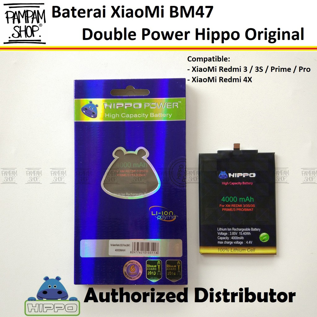 Baterai Hippo Double Power Original XiaoMi BM47 Redmi 3 3S Prime Pro 4X Batre Batrai HP Hipo BM 47