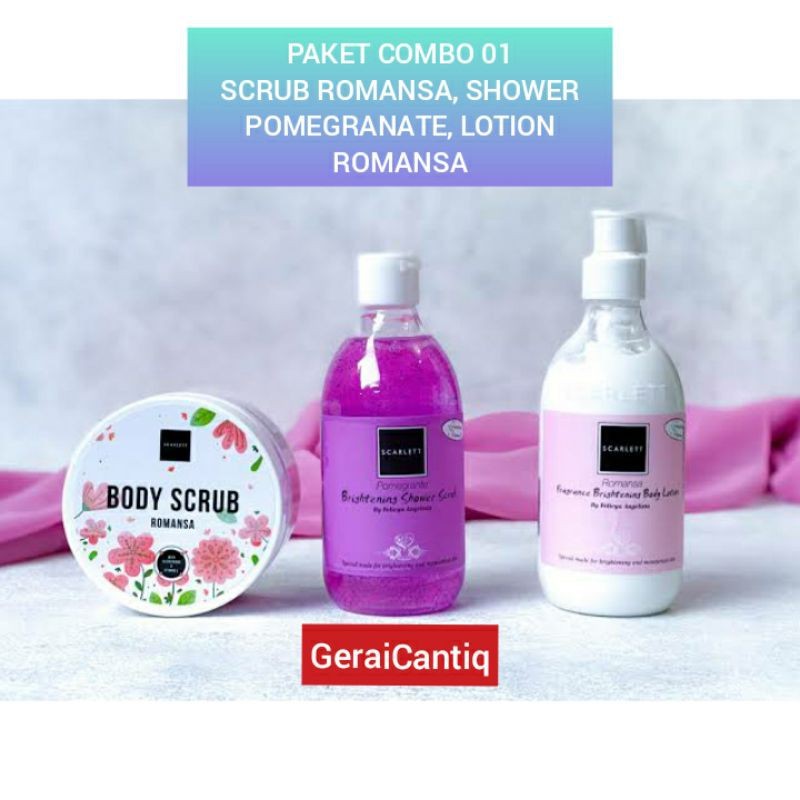 PAKET SCARLETT WHITENING 3 IN 1 BODY LOTION, BODY SHOWER, SCRUB ORIGINAL - PEMUTIH BADAN SCARLET