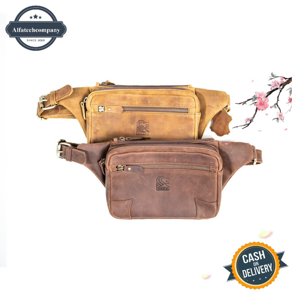 REVEN LEATHER - Tas Selempang Pria Kulit Asli / Waistbag Pria Kulit Asli Hazar Bag