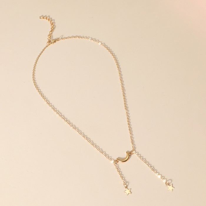 Kalung Wanita Rantai Emas Motif Bulan Bintang Perhiasan Premium