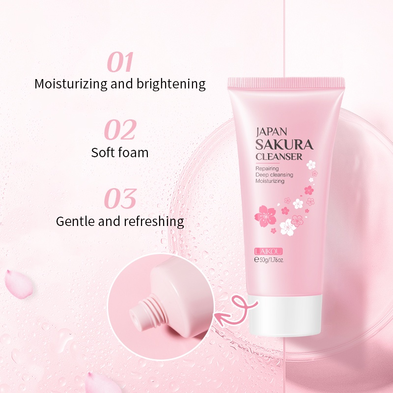 LAIKOU Sakura Face Serum Foam Pembersih Menghilangkan Bintik Komedo Pembersih Wajah 5 Pcs