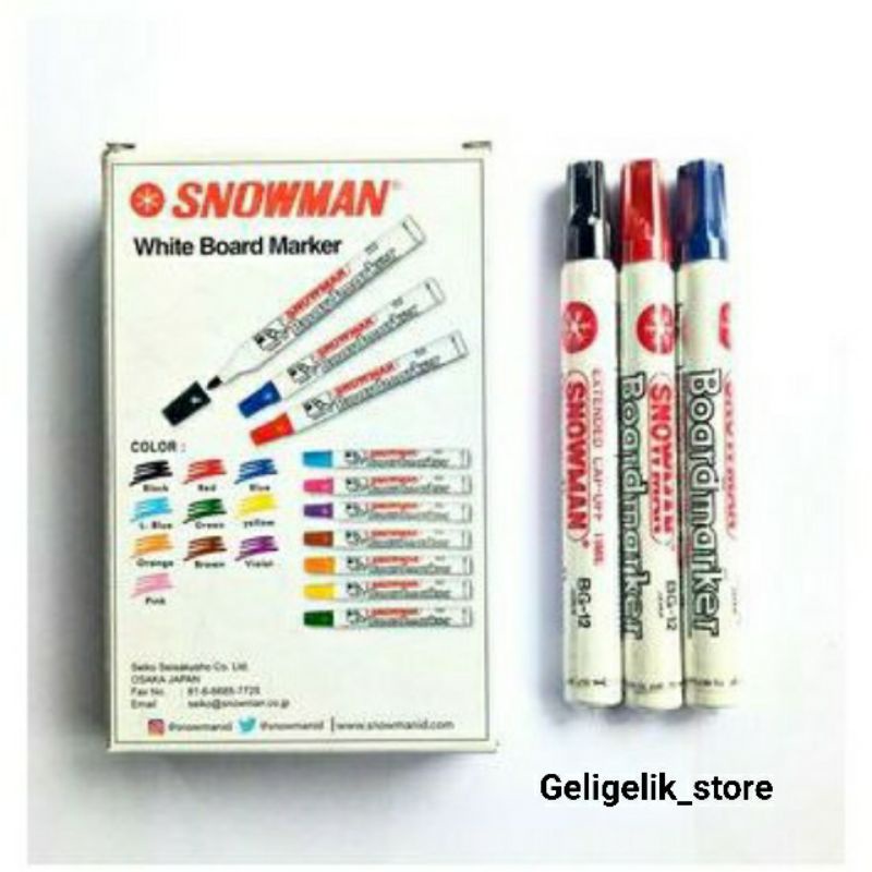 

SNOWMAN SPIDOL BOARDMARKER BG-12 BLACK, BLUE, RED / SPIDOL WHITEBOARD SNOWNAM BG-12 HITAM, BIRU, MERAH (1 pcs)