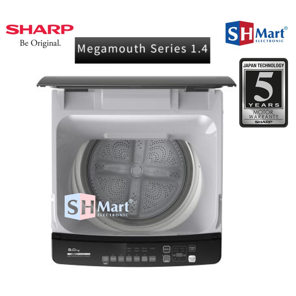 MESIN CUCI SHARP 1 TABUNG 8 KG ES-8000T-GG TOP LOADING SHARP 8 KG MEGAMOUTH 1.4 GARANSI RESMI