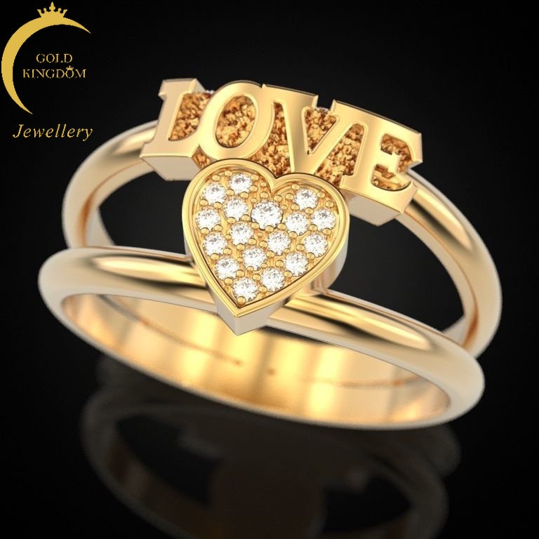 Goldkingdom Fashion Perhiasan Emas Asli Kadar 375 Bangkok Aksesoris Ready Stock Kreatif Cinta Berbentuk Hati Penuh Berlian Zirkon Cincin Berlapis Emas Pembungkus Ganda Pertunangan Cincin