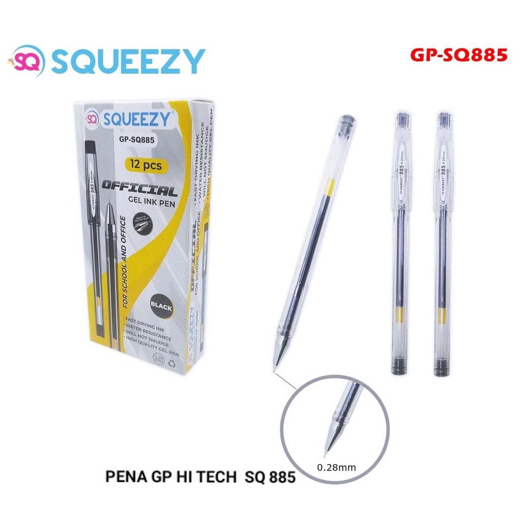 

Pena / Pulpen Gel Squeezy Hi-Tech 885
