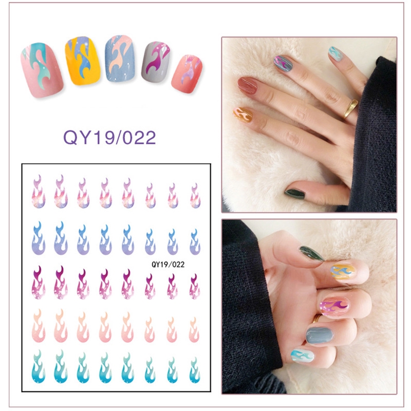 Qy19/019-036 Stiker Nail Art Motif Kartun Bunga/Hewan/Buah/Pelangi/Smiley Untuk Manicure Anak/Dewasa