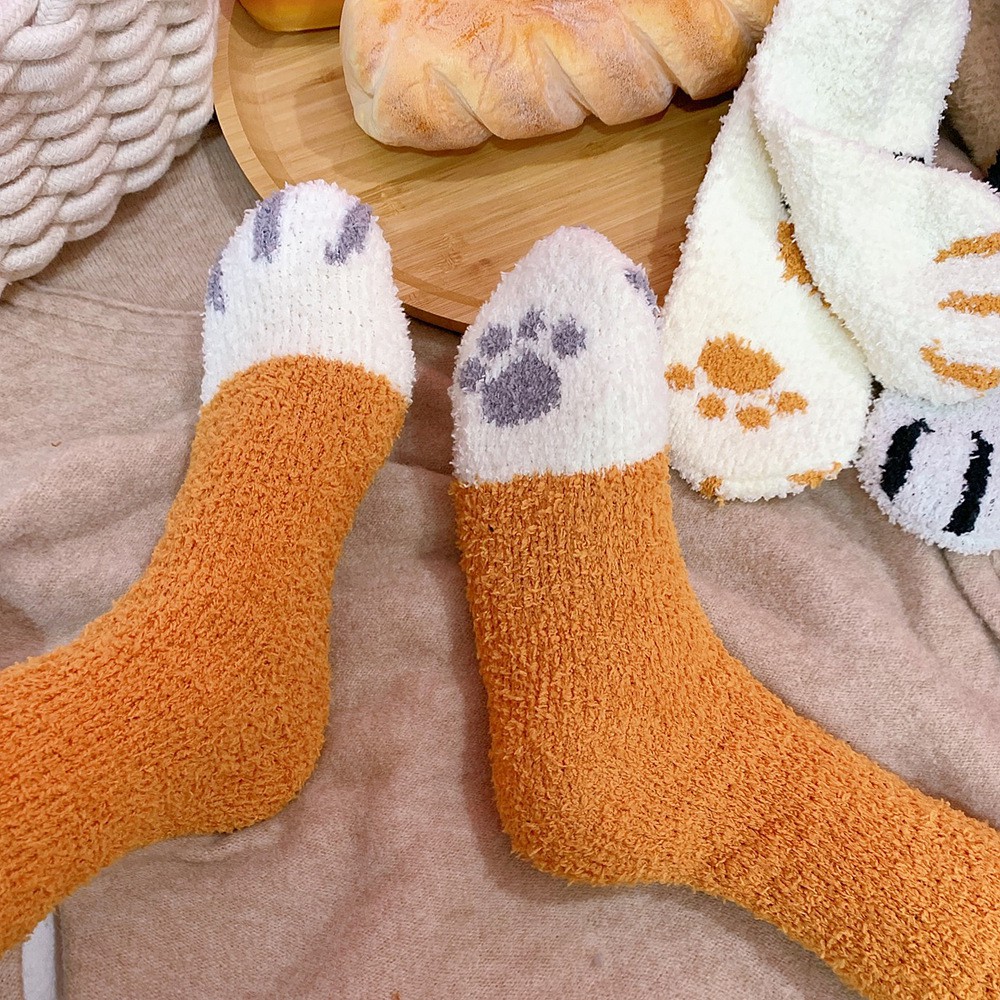 KK-10 kaos kaki wanita bulu winter tebal musim dingin cat paw kaki kucing import jepang