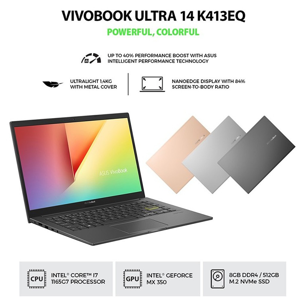 Laptop Asus VivoBook Ultra 14 K413EQ - (Intel® Core™ i7-1165G7/8GB/512GB SSD/MX350/14"/Win10
