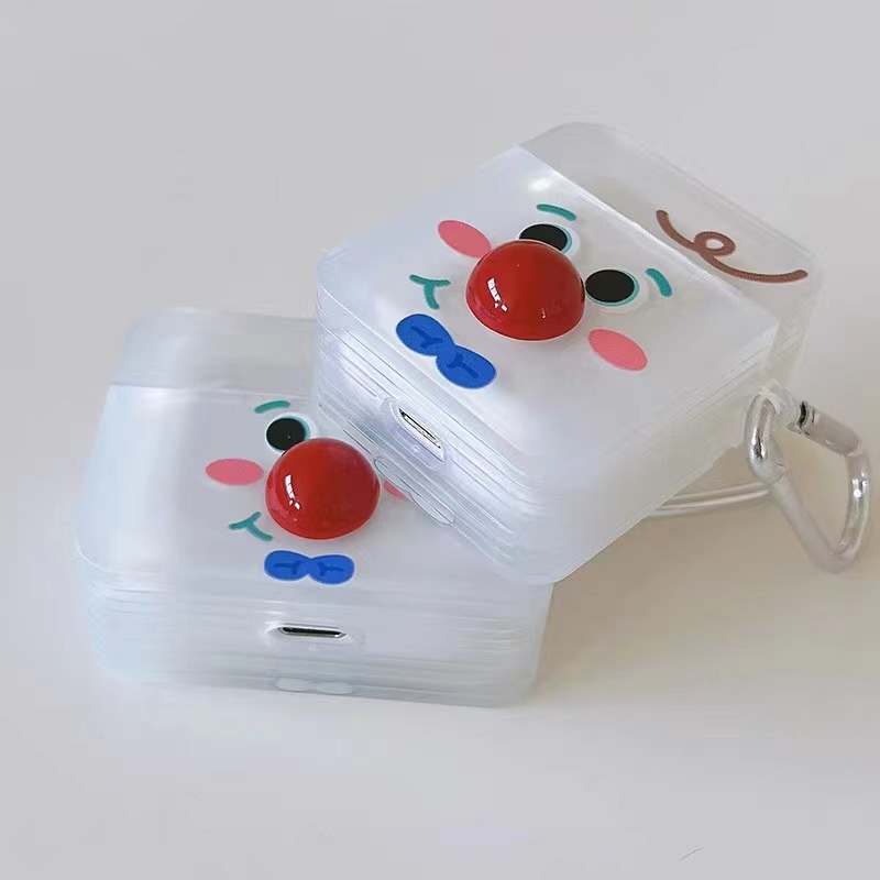 3d Hidung Merah Kartun Joker Lucu Bluetooth Earphone Cover Pelindung Untuk Airpods1 2 3 Pro 2 pro2 Airpods3 Lembut Tahan Air Case