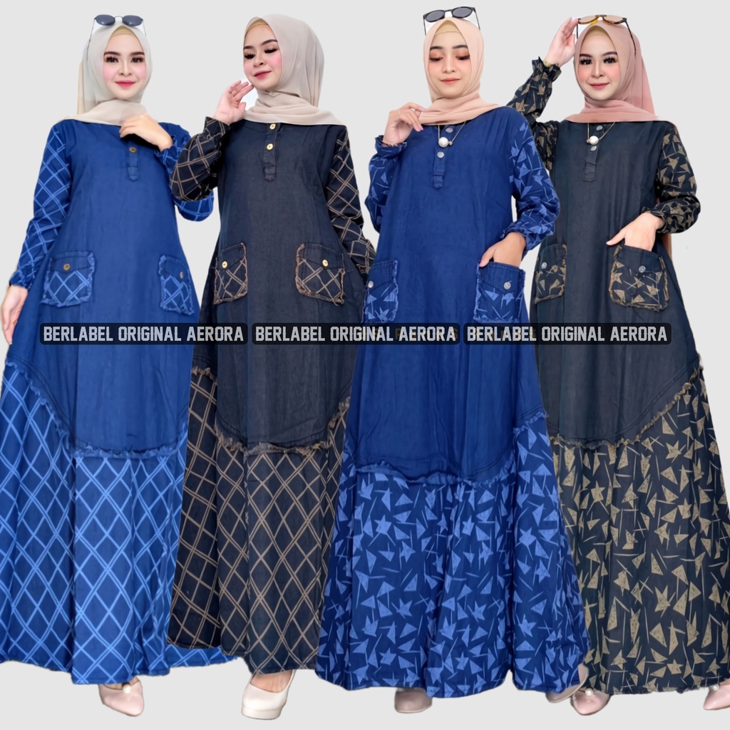 Baju Gamis Dress Jeans Jins Denim Wanita Terbaru 2023 Muslim Kondangan Busui Motif Motif Premium Kekinian Ld 110 P 137 New Irina Maxy Allsize