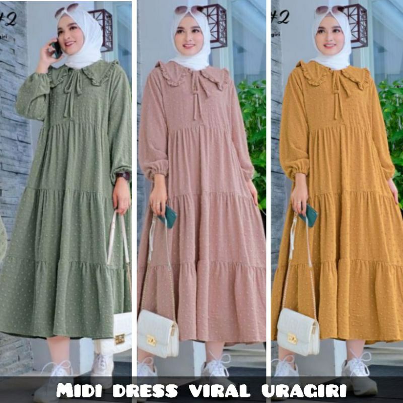 ZAMIRA MIDI DRESS / MIDI DRESS CRINKLE URAGIRI / DRESS WANITA LENGAN PANJANG KEKINIAN