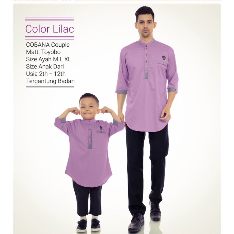 Baju Koko Couple Lilac Ayah & Anak - Koko Pria Kurta Laki Laki Cobana Original