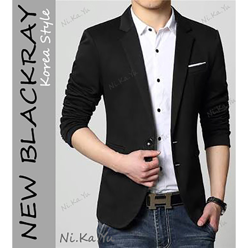 JAS PENGANTIN PRIA BLACKRAY SLIMFIT MODEL KOREA STYLE WARNA HITAM ELEGANT BAHAN HIGH TWIST TEBAL