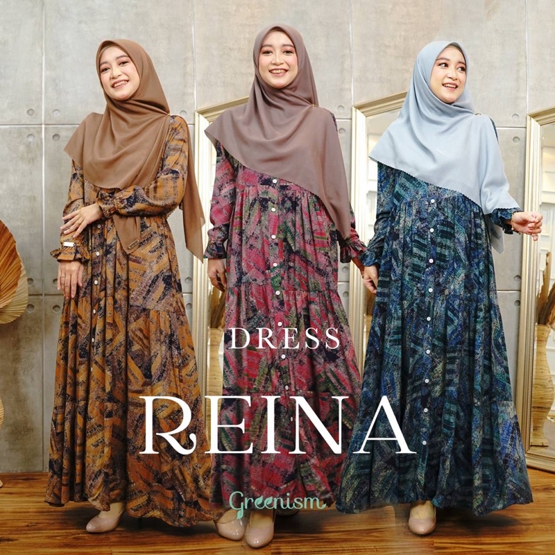 Reina Dress Gamis Motif Daily Bahan Rayon Adem by Greenism