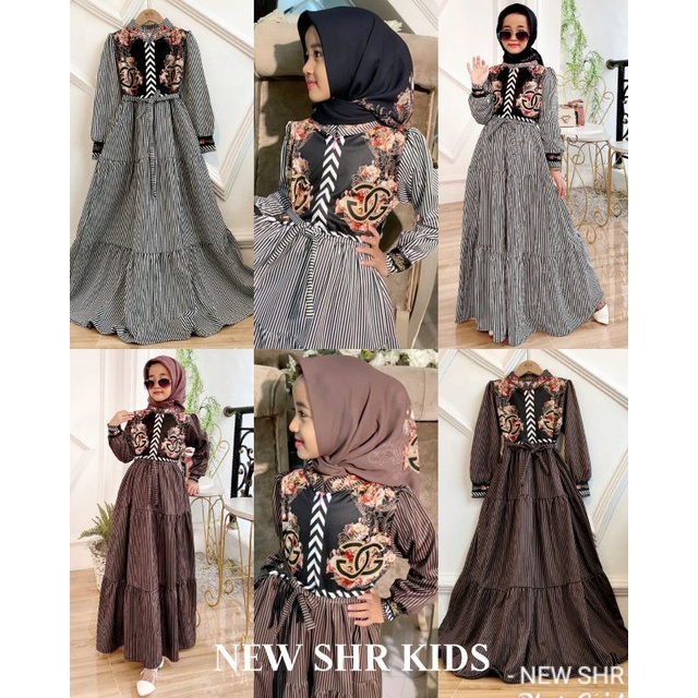 NEW SHR ORI 100% DRESS MAXI SET JILBAB HIJAB KIDS MOTIF ROMPI ANAK SALUR SCUBA PREMIUM SYAHIRA