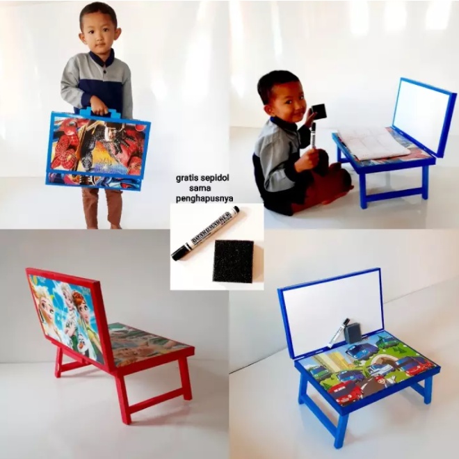 

Meja Belajar plus papan tulis Lipat Karakter Anak Minimalis GRATIS SPIDOL dan PENGHAPUS 30x40x24