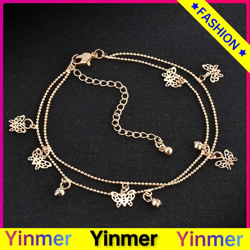 COD✨ Double Layer Hollow Butterfly Liontin Gelang Kaki Paduan Fashion Sepatu Wanita Yang Indah-Yinmer
