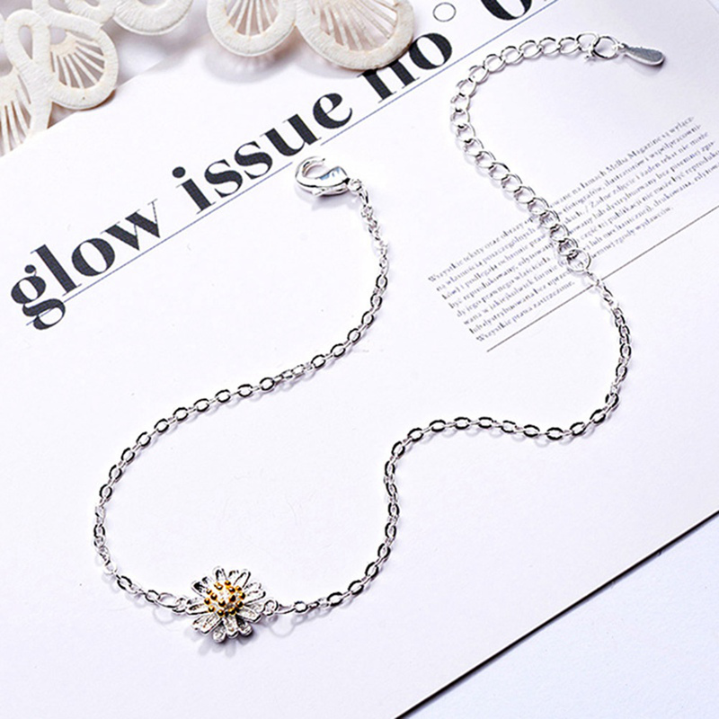 1pc Gelang Kaki Bahan 925 Silver Aksen Bintang Dan Daisy Untuk Wanita