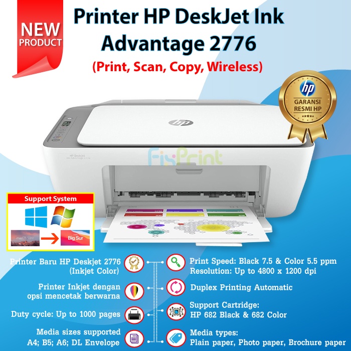 Printer HP Deskjet 2776 2775 WiFi All in One Print Scan Copy WiFi Wireless Bluetooth Multifungsi