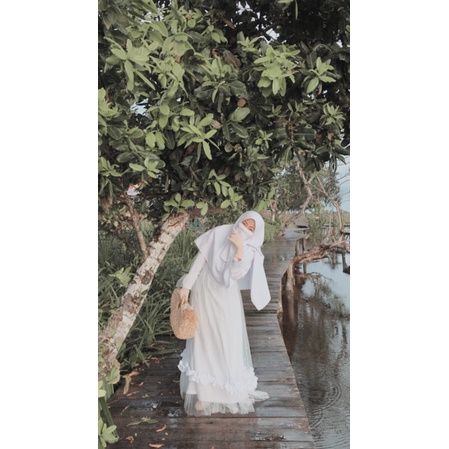 Dress Raya Putih Bersih BestSeller❤️ (Gamis Syar’i Nikah, Akad, Walimah, Wisuda)