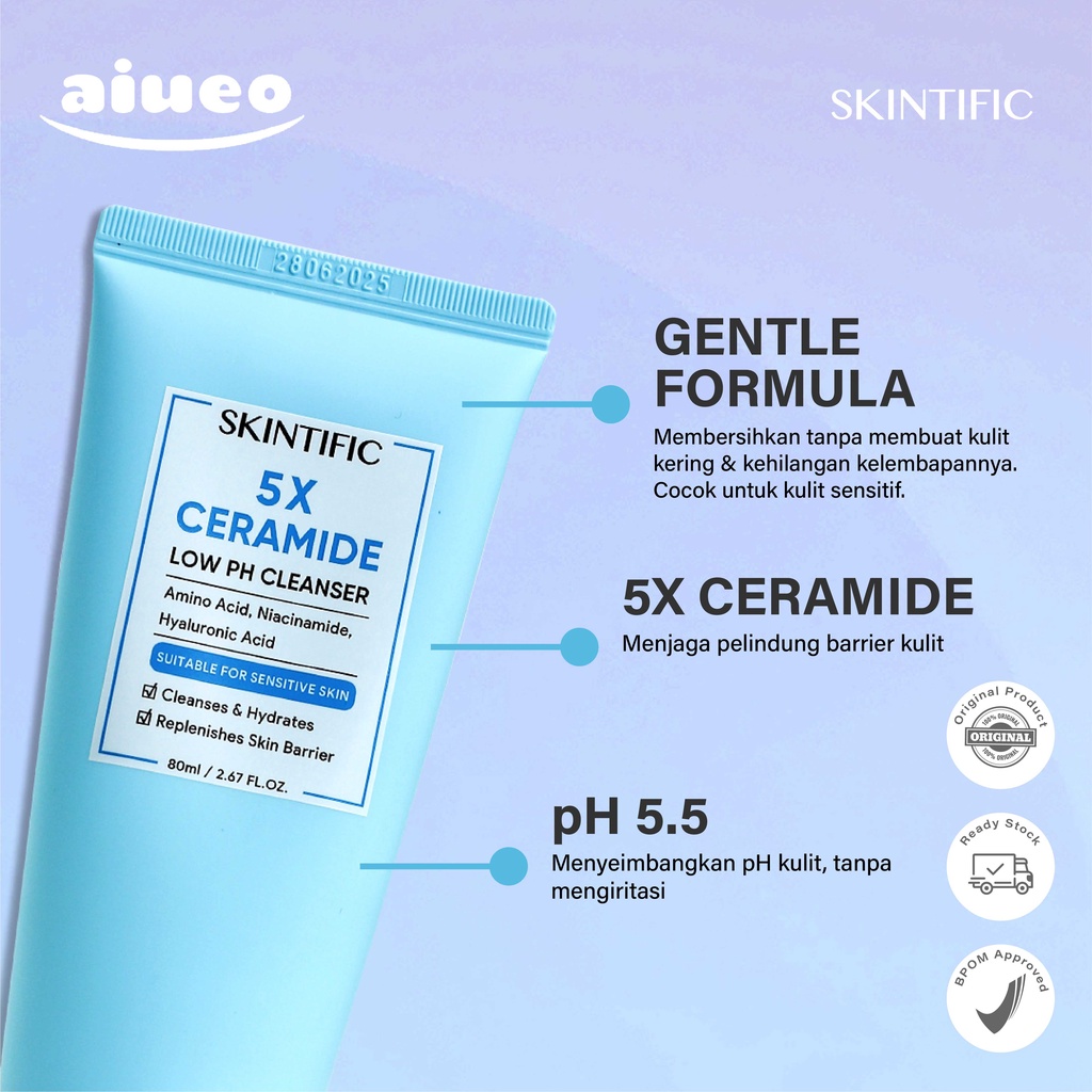 [FLASH SALE] - SKINTIFIC 5X Ceramide Low pH Cleanser Facial Wash Gentle Cleanser For Sensitive Skin 80ml Face Wash Sabun Cuci Muka Pembersih Pencuci Muka