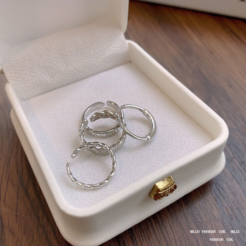 Set Cincin Model Terbuka Adjustable Warna Silver Untuk Wanita