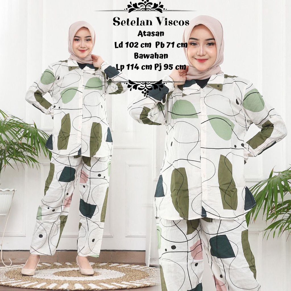 Prilly One Set Wanita Rayon Viscose Premium Setelan Wanita Lengan Panjang Set Celana Kekinian