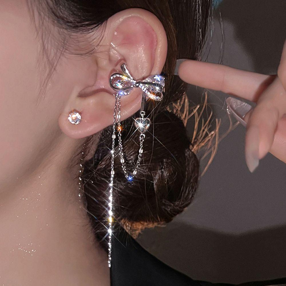 Mxbeauty Wanita Klip Telinga Rumbai Peri Trendi Ikatan Simpul Tembaga Zirkon Klip Anting