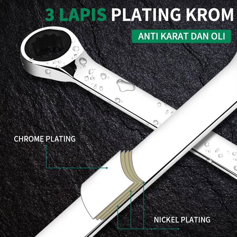ISKU Kunci Ring Pas Rachet 4pcs 8 10 12 14mm Bahan Kuat Anti Karat Kunci Rachet Multifungsi Bolak Balik 10Mm/kunci shock set/Kunci Flexible Kombinasi