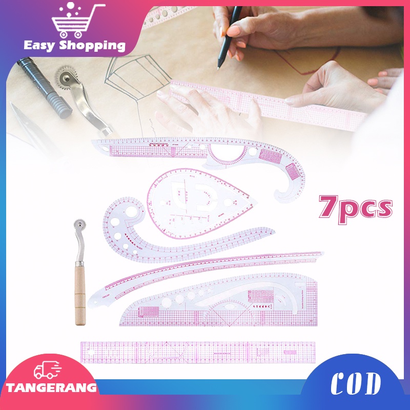 7pcs Penggaris Jahit Set/Penggaris Gambar Pola Menjahit/Pakaian Pola Quilting Patchwork Ruler/Multi Function Sewing Rulers