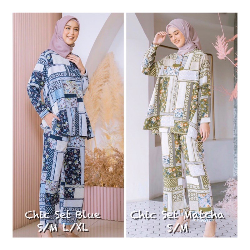 Chic Set Blue dan Matcha by Callanda Hijab