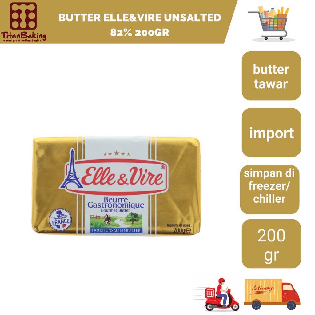 

Butter Elle Vire Baby Unsalted Elle & Vire Margarin Mentega 200 Gram