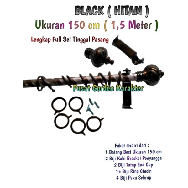 Besi gorden tiang gorden Hordeng batang gagang Hordeng Besi Gorden Rollet Crystal HITAM atau BLACK b