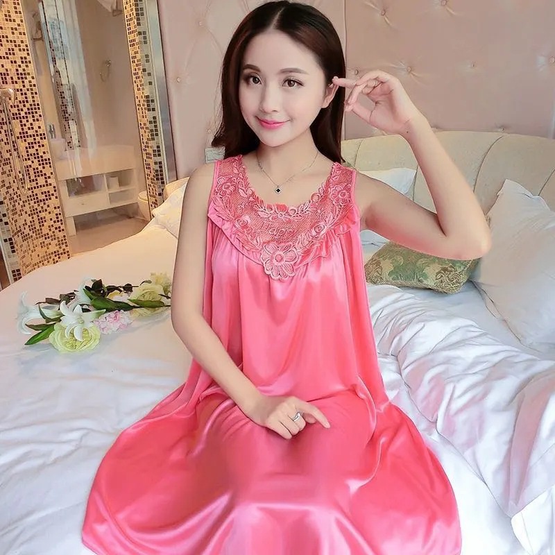 New Pakaian Tidur Wanita Daster Satin Brokat Korea Terkini Motif Bunga Lace MALL SHOPPING