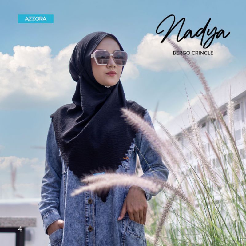 jilbab bergo crinkle Nadya free masker ORI AZZORA-Hitam