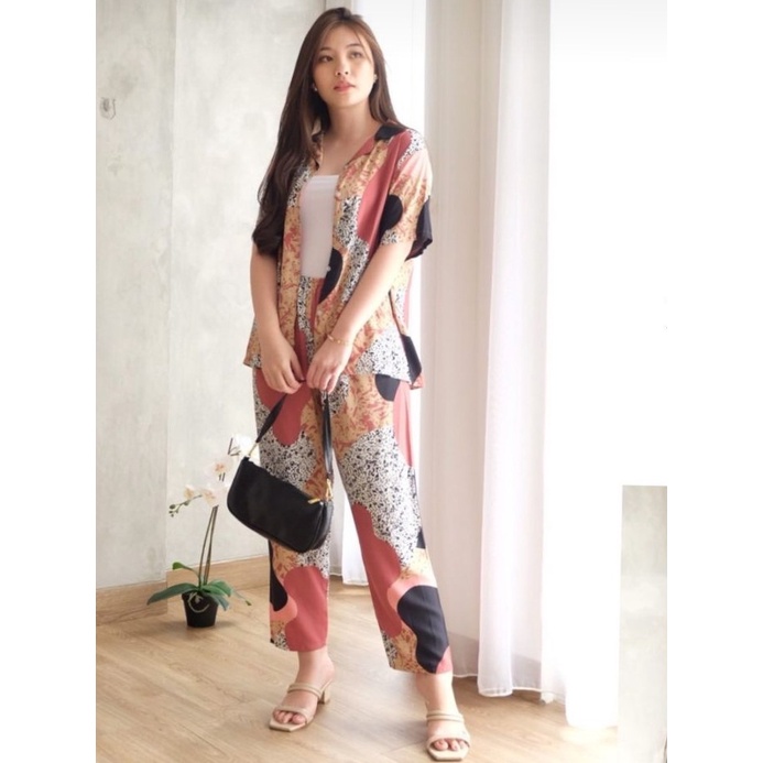 DAILY SET RAYON tiedye- HOMEY SET FIT Xl - PAJAMA SET RAYON -  PIYAMA RAYON MA-leo black pink