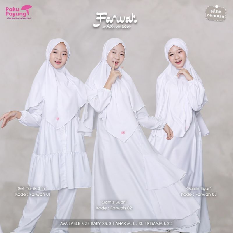 Gamis Putih  Farwah White Series Paku Payung