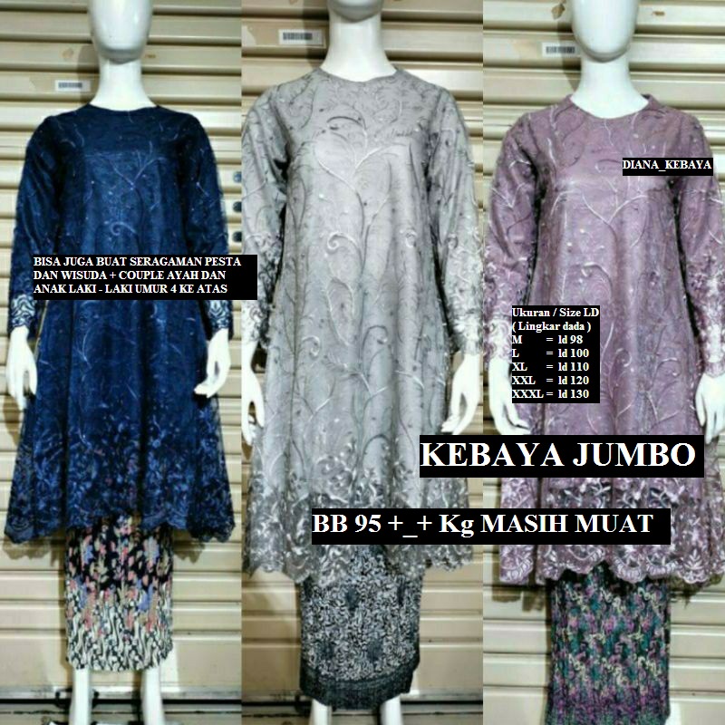 Set kebaya Tunik Tulle jumbo ld 130 ( Free Masker ) / kebaya modern / kebaya / tunik jumbo ld 130 / 