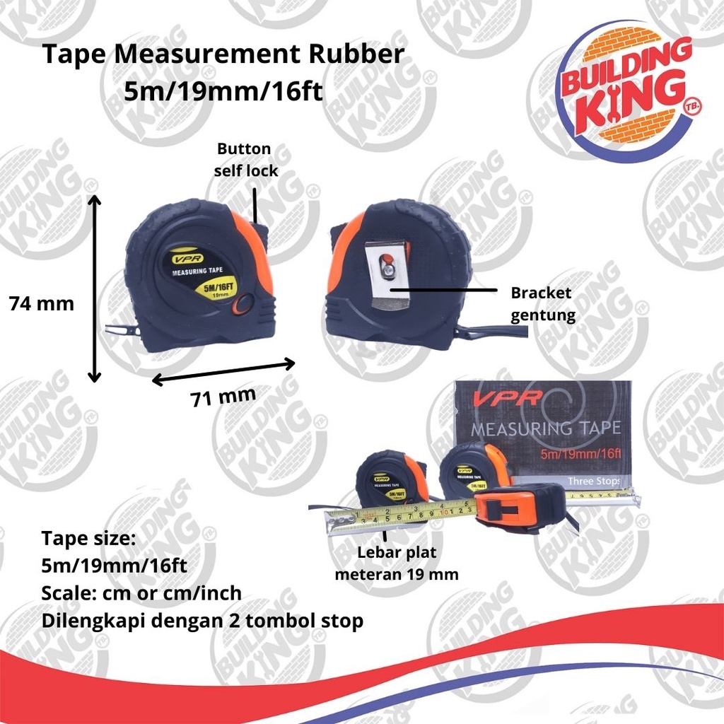Meteran Tukang Karet 5M/16FT Kualitas Bagus 5 meter 5 m Ukur Lock Anti slip Setara TOHO