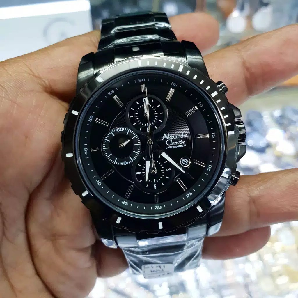 AC6141 Pria Original Stainless Steel Hitam jam tangan pria original