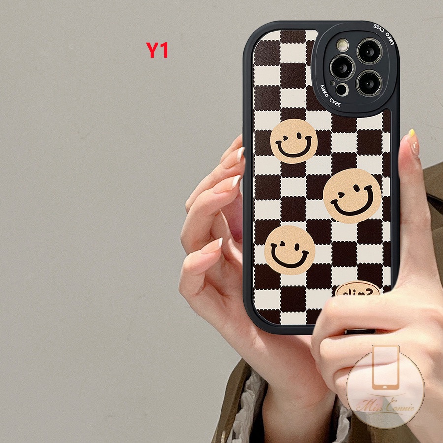 IPHONE Casing Ponsel Hitam Motif Kotak-Kotak Mewah Kompatibel Untuk Iphone7 8plus 6 6s Plus 11 13 12 14 Pro MAX XR X XS MAX SE 2020motif Kartun Beruang Lucu Smiley Case Anti Jatuh Soft Cover