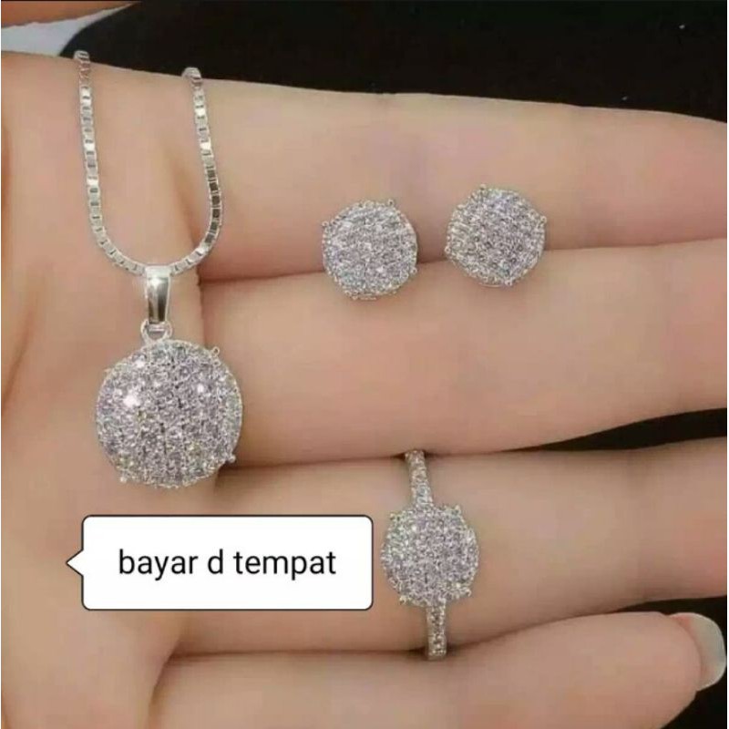 Set Kalung permata Full silver Free Cincin permata