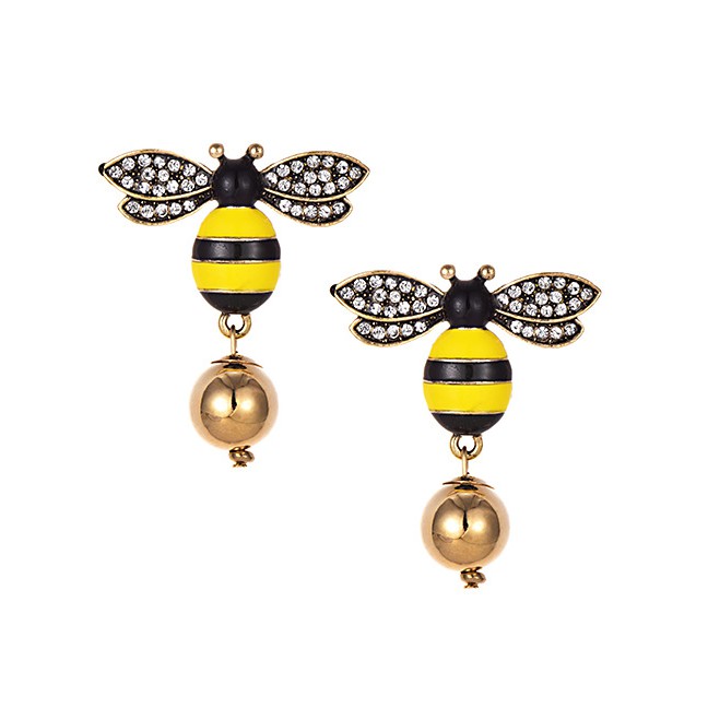 LRC Anting Tusuk Fashion Bee Worm Alloy Diamond-studded Bee Stud Earrings F50692