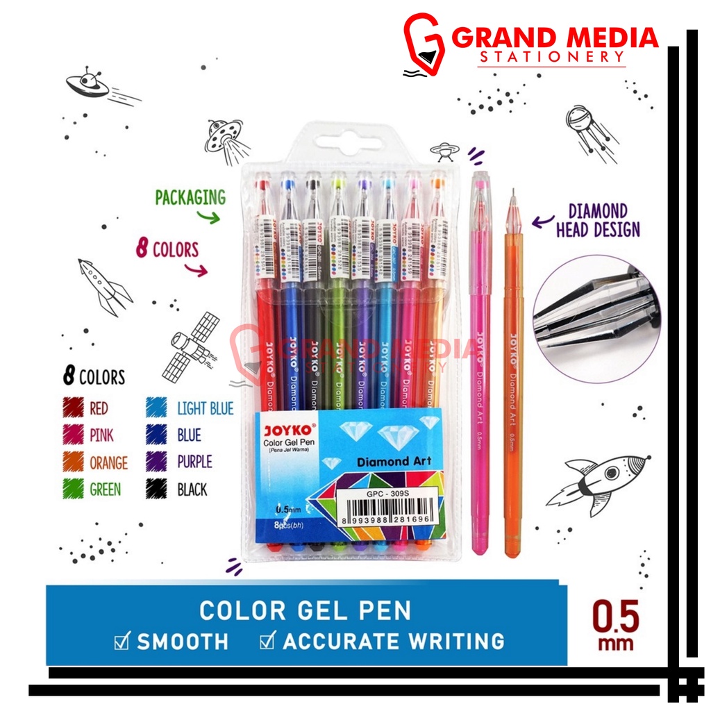 

[GRAND MEDIA] PULPEN GEL JOYKO DIAMOND 8 WARNA GPC 309S 0.5 MM