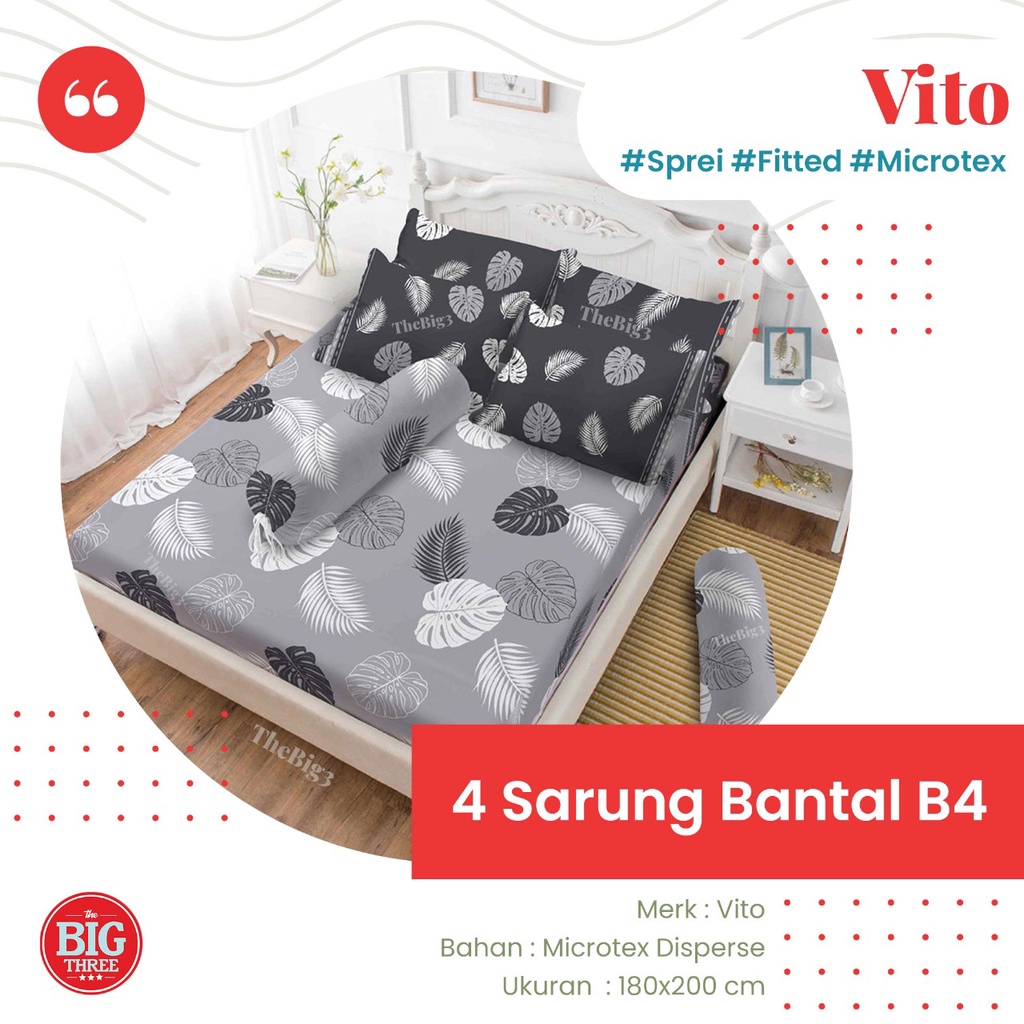 VITO Sprei 180x200 Bantal 4 motif Alphabet Channel Chibi BTS Couple in Love Golden Triangles Little Star LOL London Louis Moonlight Phantom Pink Tourmaline Windmill  - King 180 B4 SP