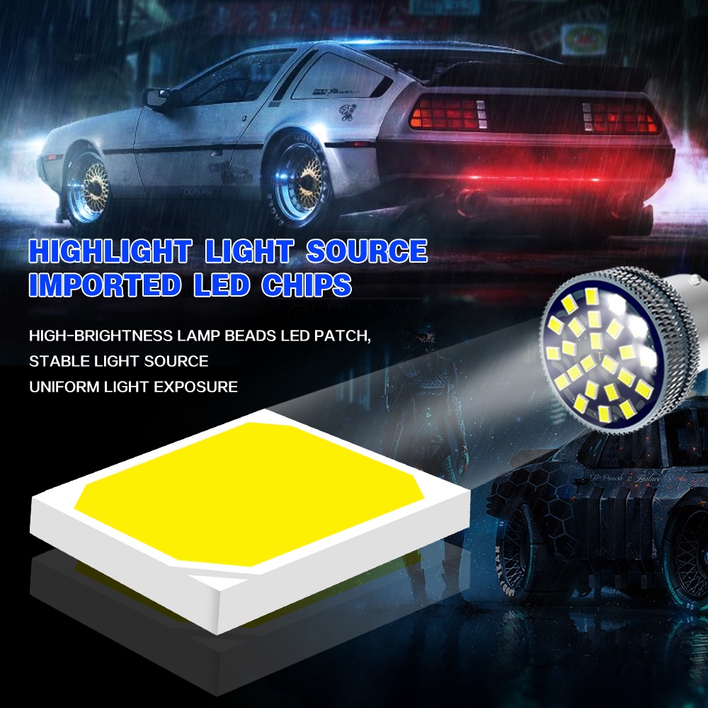 Lampu LED 1156 1157 T20 7440 7443 BA15S BAY15D 24SMD 2 Warna Untuk Rem / Mundur Mobil