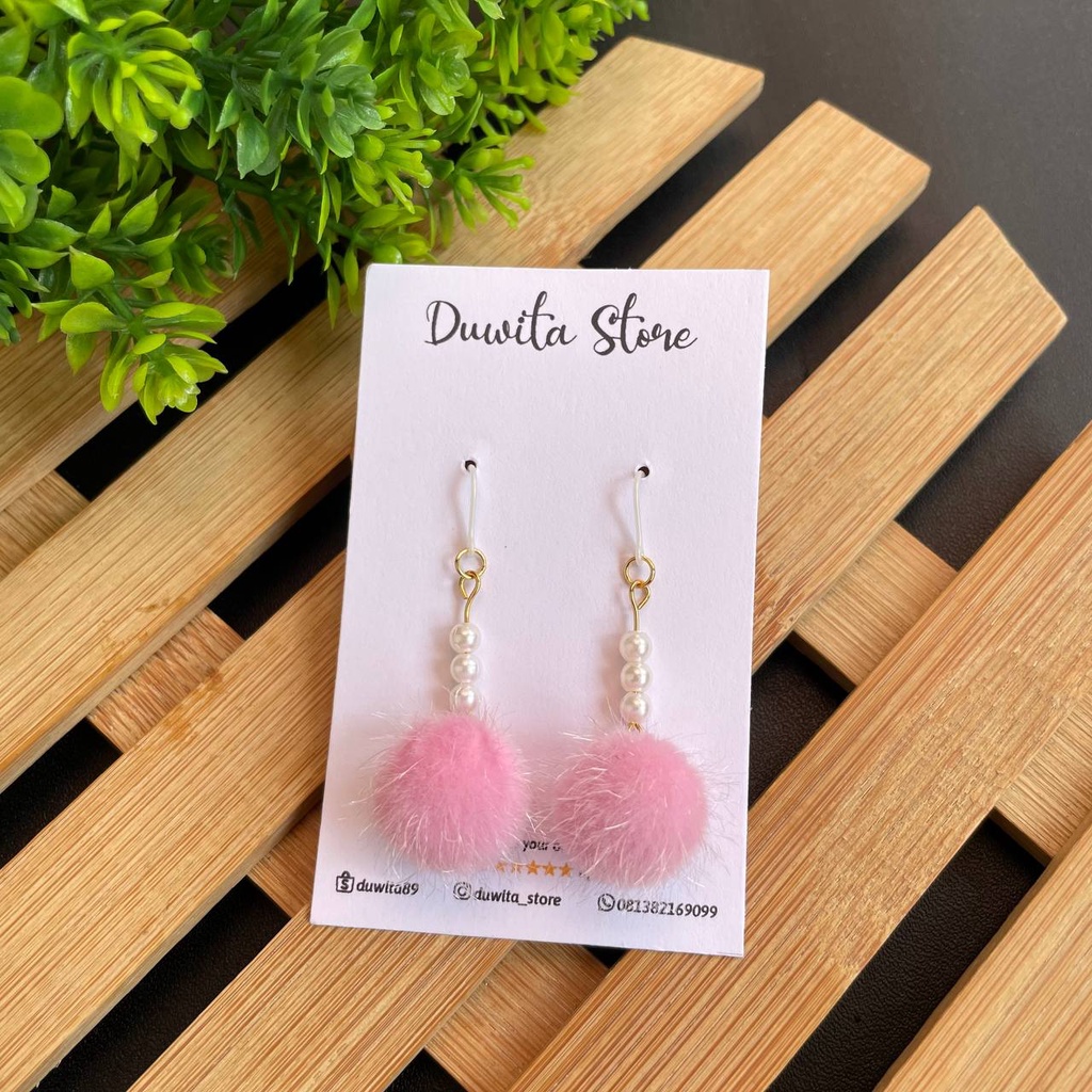 HANDMADE ANTING DEWASA KAITAN PLASTIK MOTIF POM-POM(GOLD)