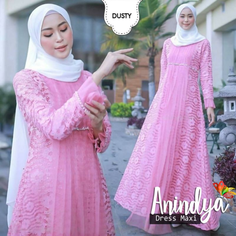 Baju Pesta Wanita Muslim Kondangan Brukat Mewah Elegan Gaun Muslimah Terbaru 2021 2022 Maxy Anindya 