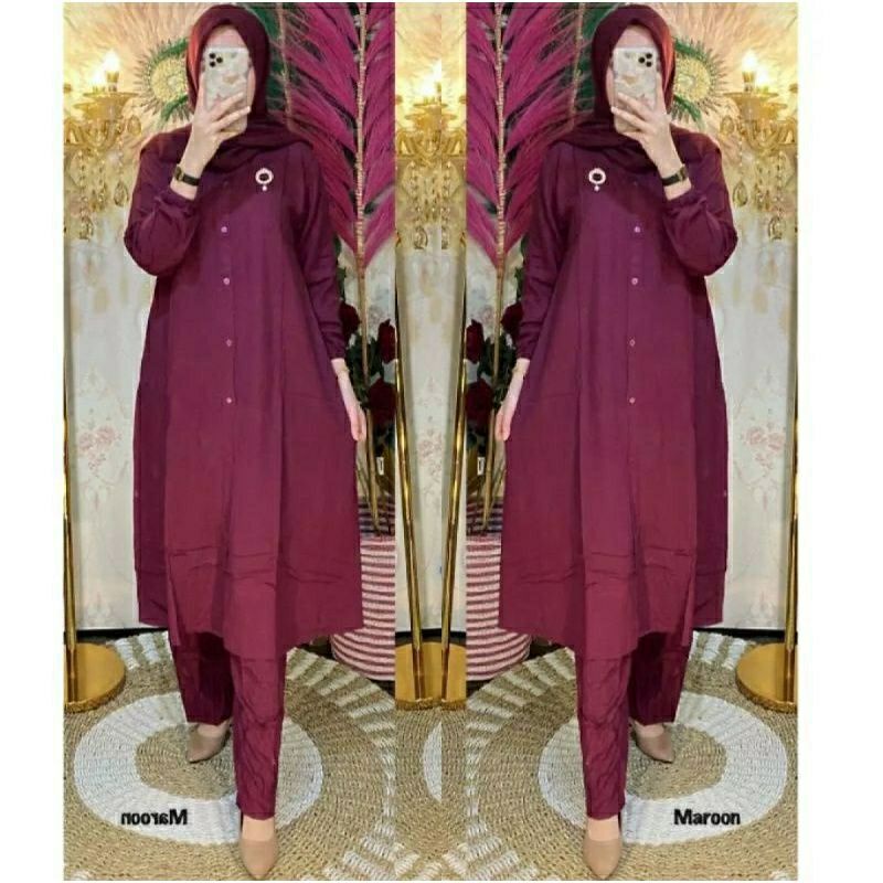 SETELAN TUNIK RAYON POLOS SETELAN JUMBO SETELAN WANITA DAILY SET